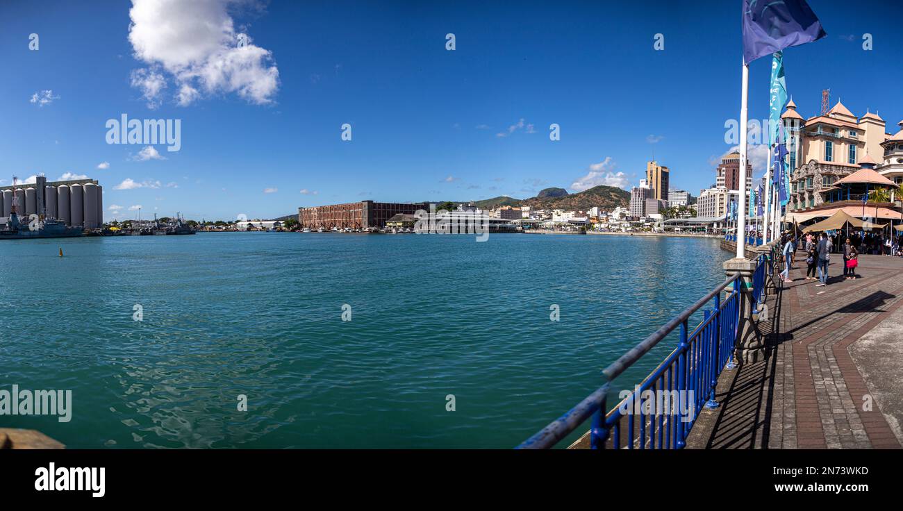 Panorama Shot da Caudan Waterfront - sviluppo commerciale a Port Louis, isola Mauritius, Africa Foto Stock