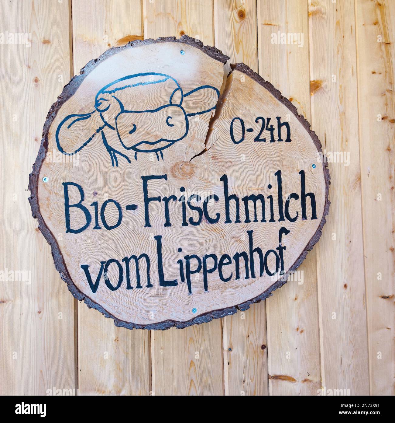 Firma latte fresco biologico da Lippenhof, 24 ore, pubblicità Foto Stock