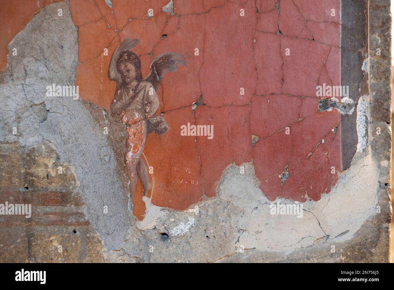 Ercolano, Italia, dipinto murale ornamentale in un'antica casa di Ercolano Foto Stock