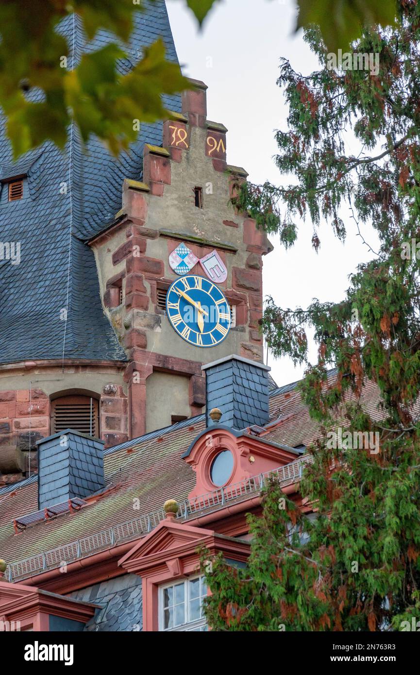 Germania, Assia, Odenwaldkreis, Erbach, Odenwald, Erbach Castello, torre orologio Foto Stock