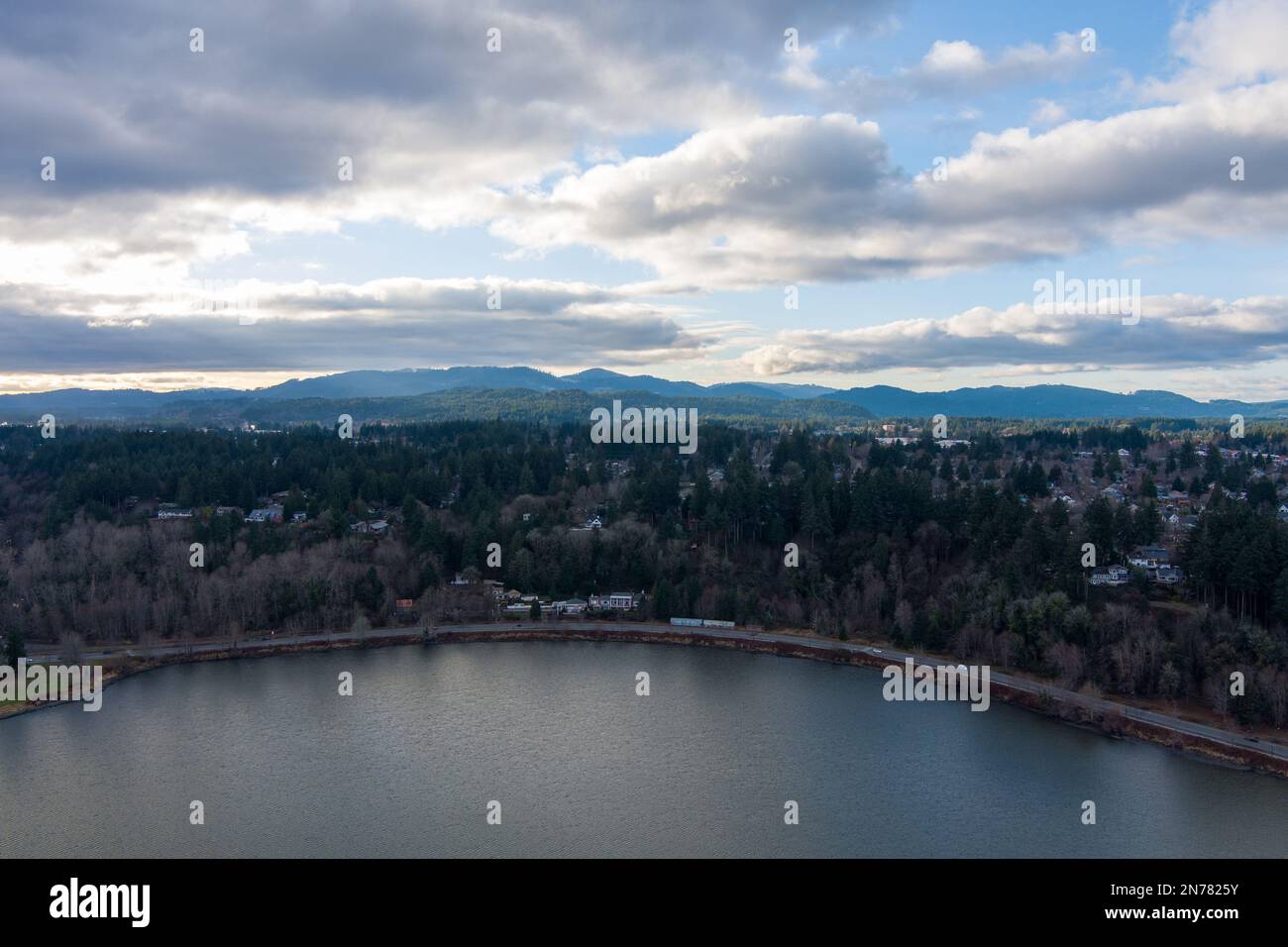 Vista aerea del Lago Capitol e del lungomare di Olympia Foto Stock