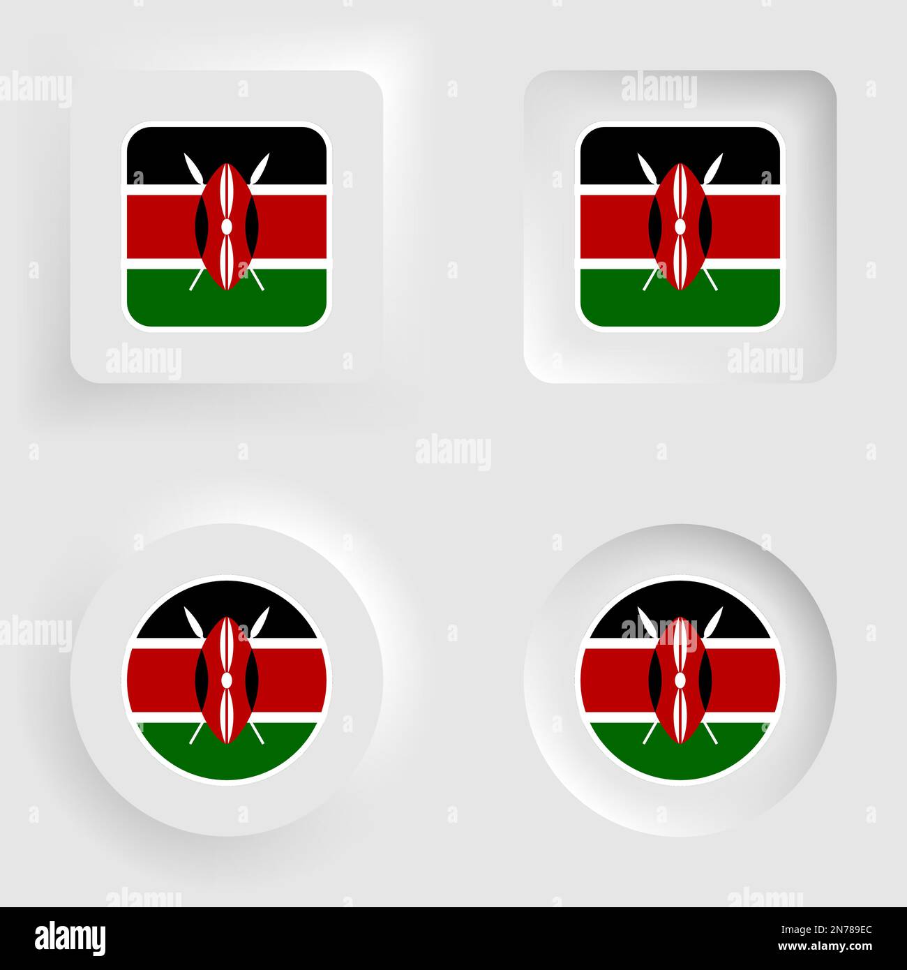 Kenya neumorphic grafica e set di etichette. Elemento di impatto per l'uso che si desidera fare di esso. Illustrazione Vettoriale