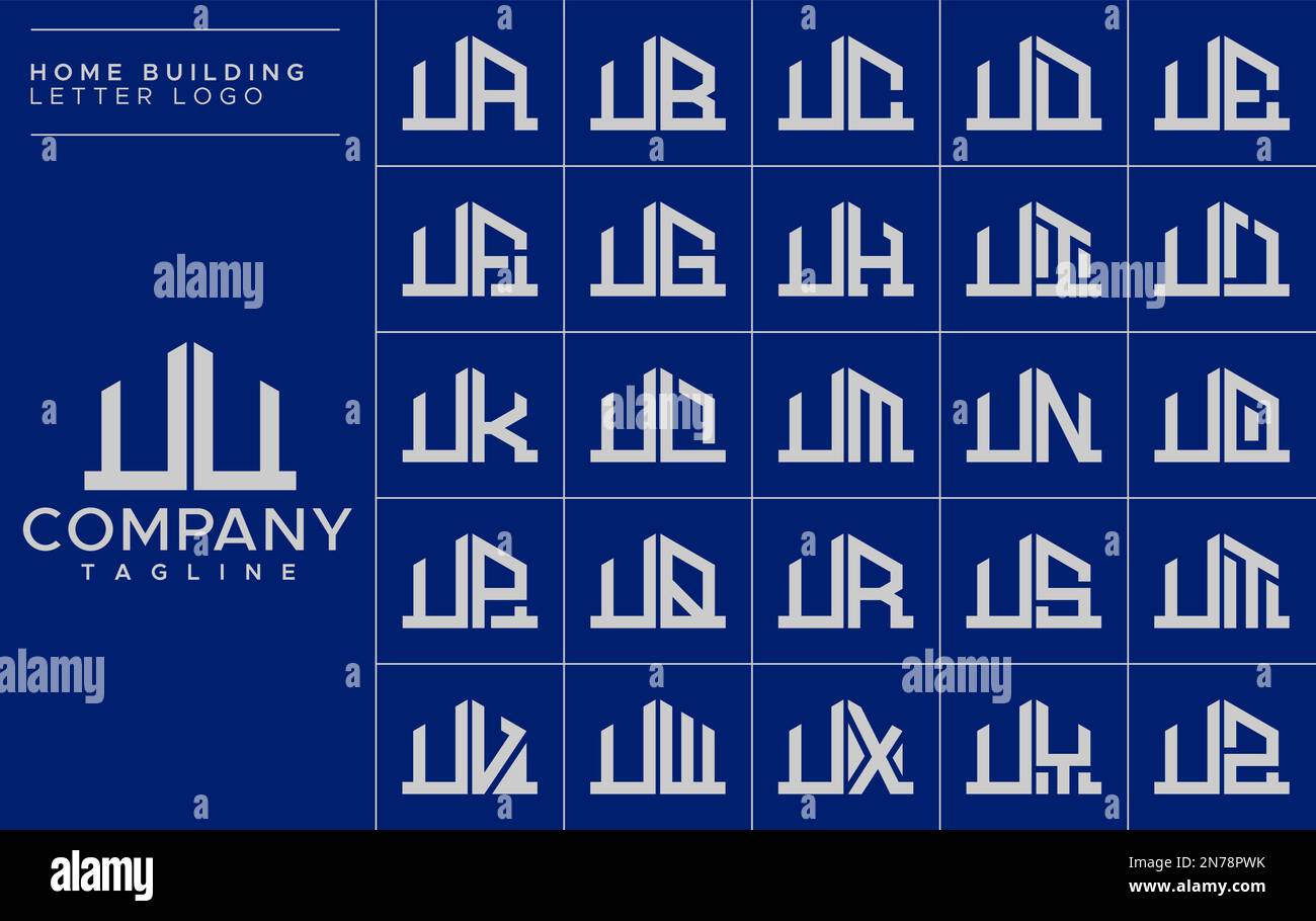 Set di template minimal per il design del logo U. Vettore del logo della lettera UU della casa Illustrazione Vettoriale