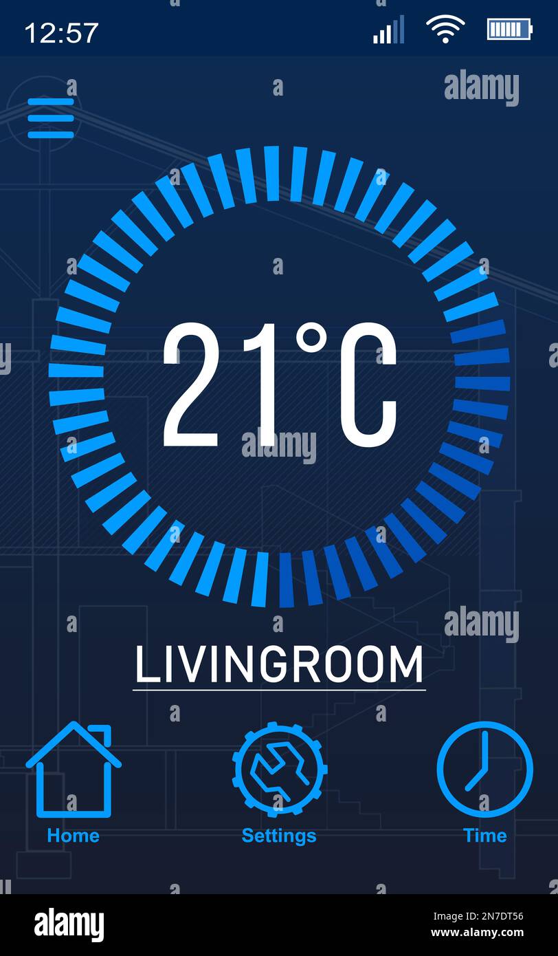Sistema di controllo del riscaldamento. Applicazione per la visualizzazione della temperatura interna Foto Stock