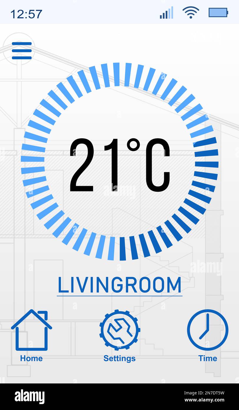 Sistema di controllo del riscaldamento. Applicazione per la visualizzazione della temperatura interna Foto Stock