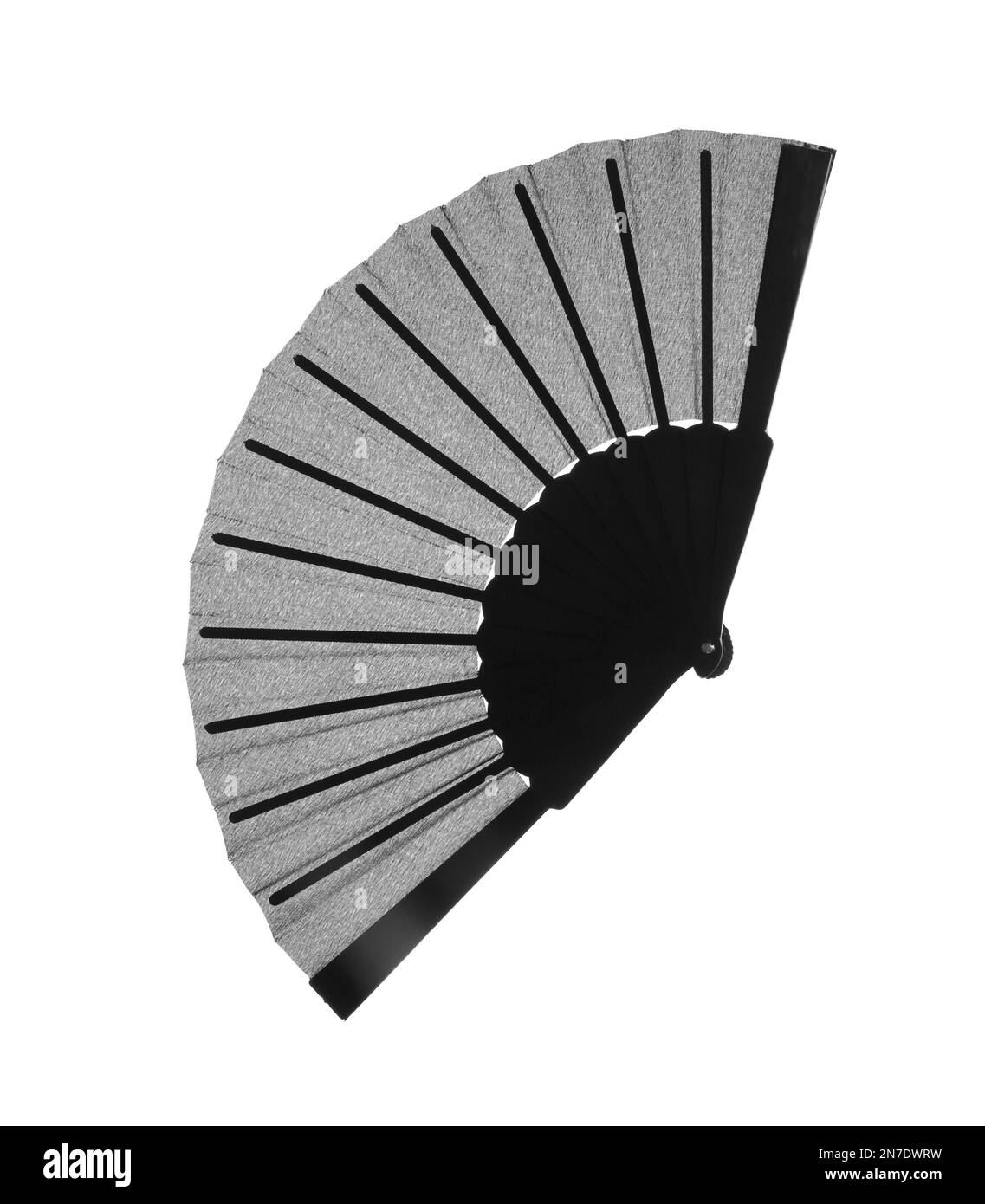 Ventola manuale nera isolata in bianco, vista dall'alto Foto Stock