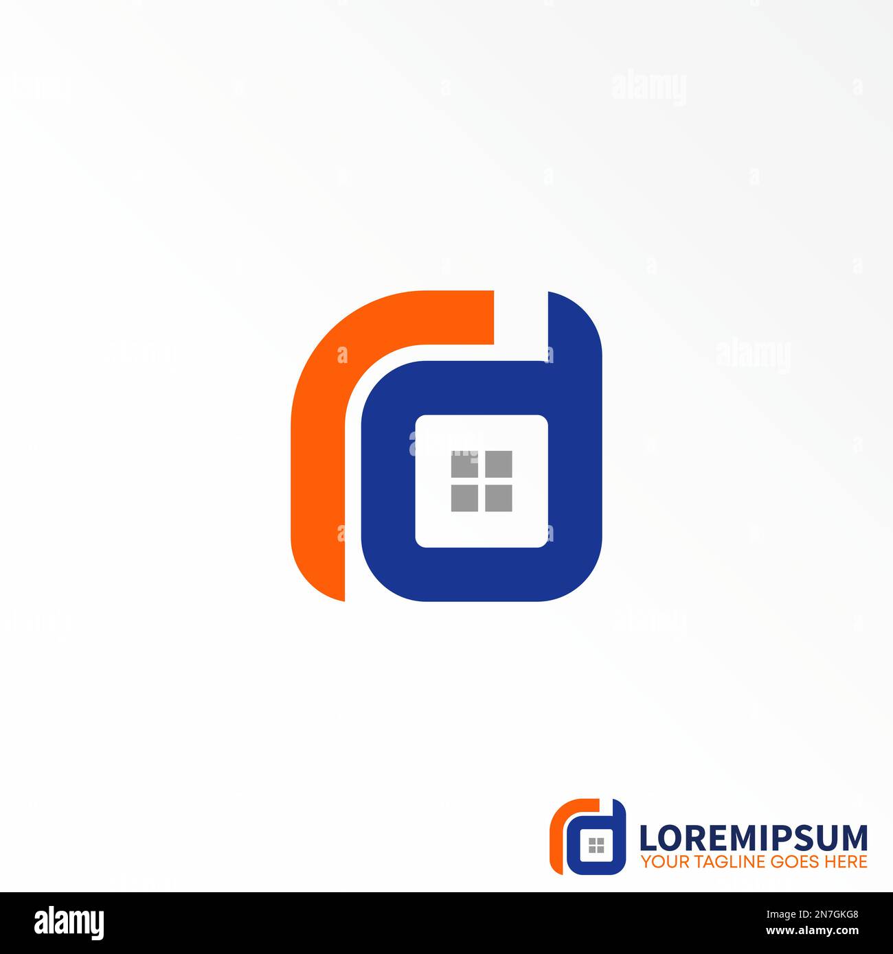 Lettera o parola RD font su quadrato con immagine finestra icona grafica logo disegno astratto concetto vettoriale stock. simbolo relativo all'iniziale o alla proprietà. Illustrazione Vettoriale