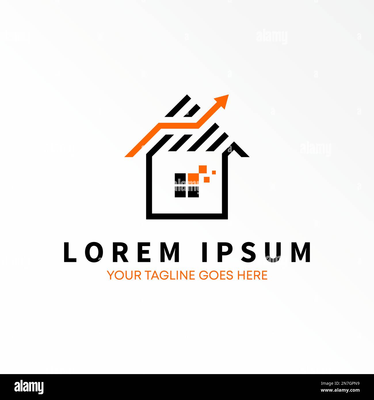 Home o casa linea e freccia commerciale grafico immagine icona grafica logo disegno astratto concetto vettore stock. simbolo relativo alla proprietà o al dot tech. Illustrazione Vettoriale