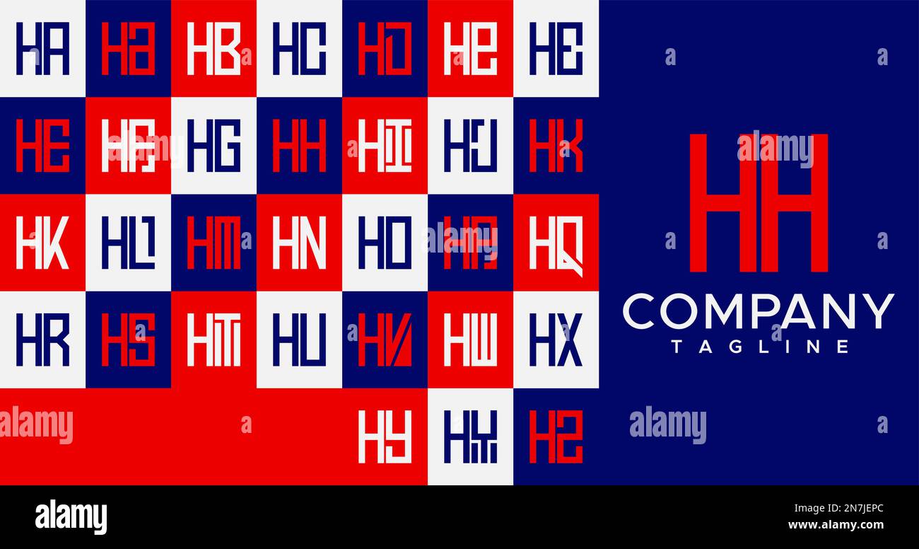 Linea semplice lettera quadrata H logo design. Casella astratta HH H lettera logo vettore. Illustrazione Vettoriale