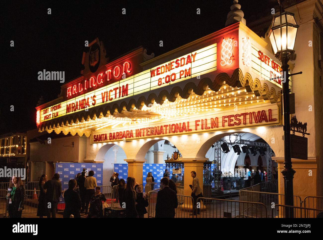 The Arlington Theatre Marquee for the 2023 Santa Barbara Film Festival's Opening Night Film - Miranda's vittima Foto Stock