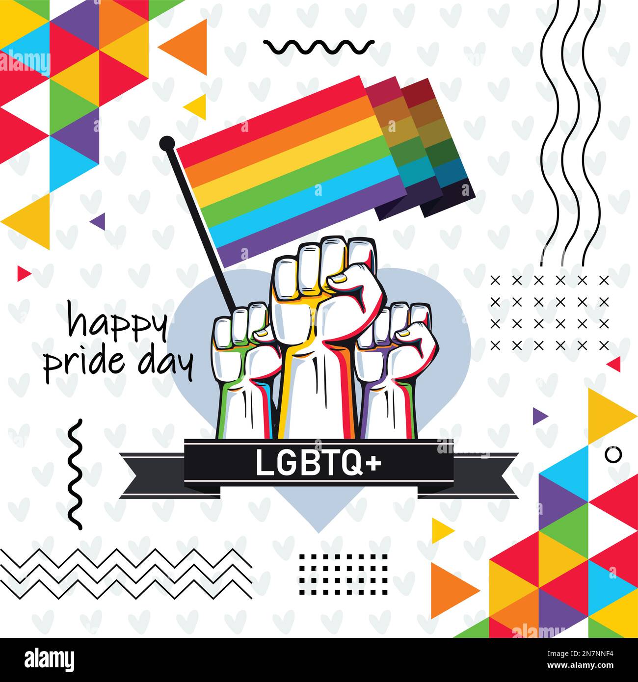 Il design della sfilata di giorno di orgoglio con uno sfondo moderno. Diritti di Colorful Rainbow LGBTQ. Lesbiche, gay, bisessuali, transgender, queer. Flag comunità LGBTQ+ Illustrazione Vettoriale