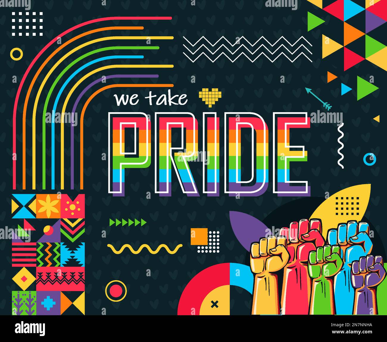 Design da giorno di orgoglio con sfondo astratto moderno. Diritti di Colorful Rainbow LGBTQ. Lesbiche, gay, bisessuali, transgender, queer. Flag comunità LGBTQ. Illustrazione Vettoriale