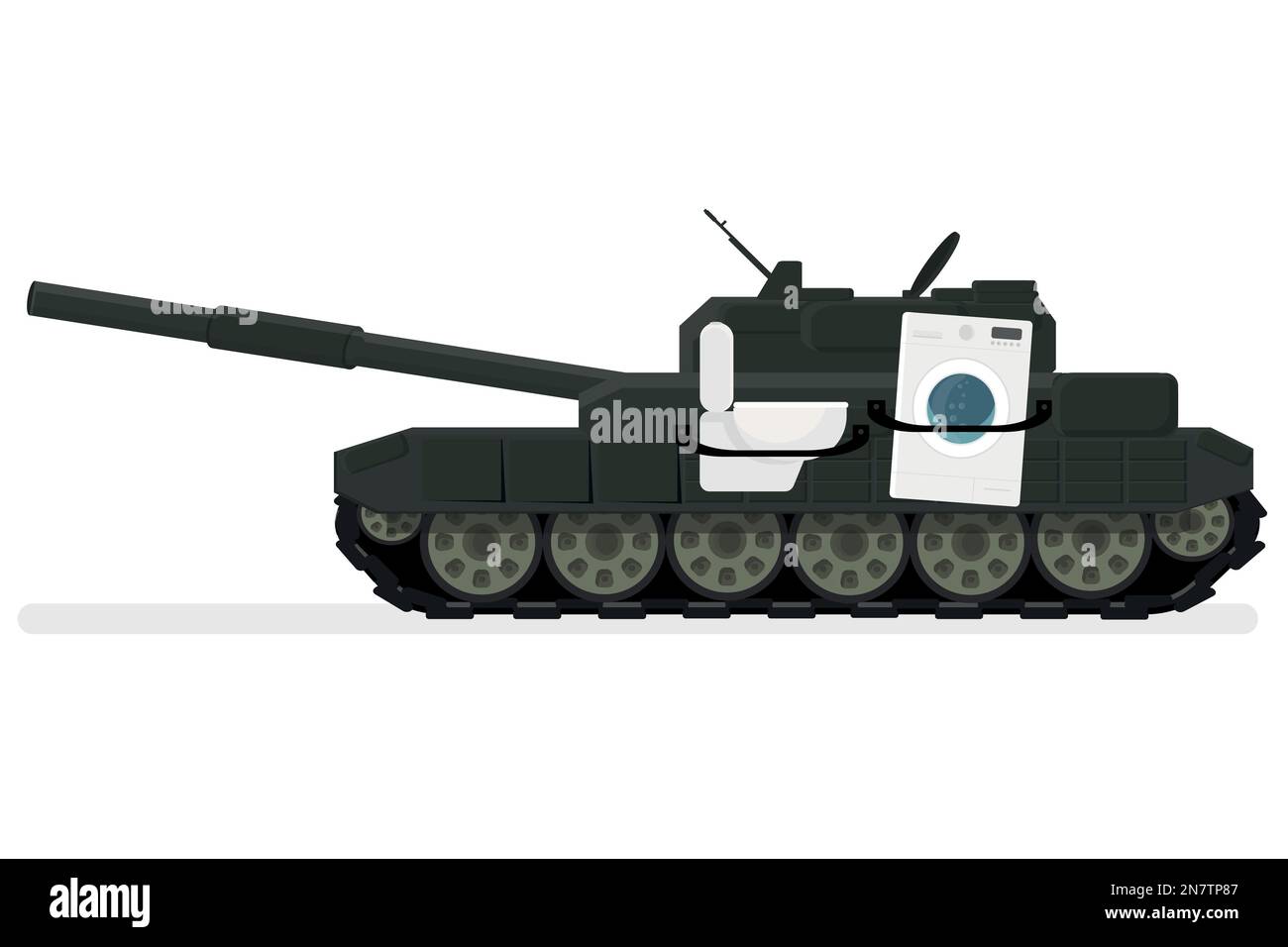 Un combattimento russo serbatoio verde con una lavatrice e un gabinetto rubato oggetti guerra conflitto Illustrazione Vettoriale
