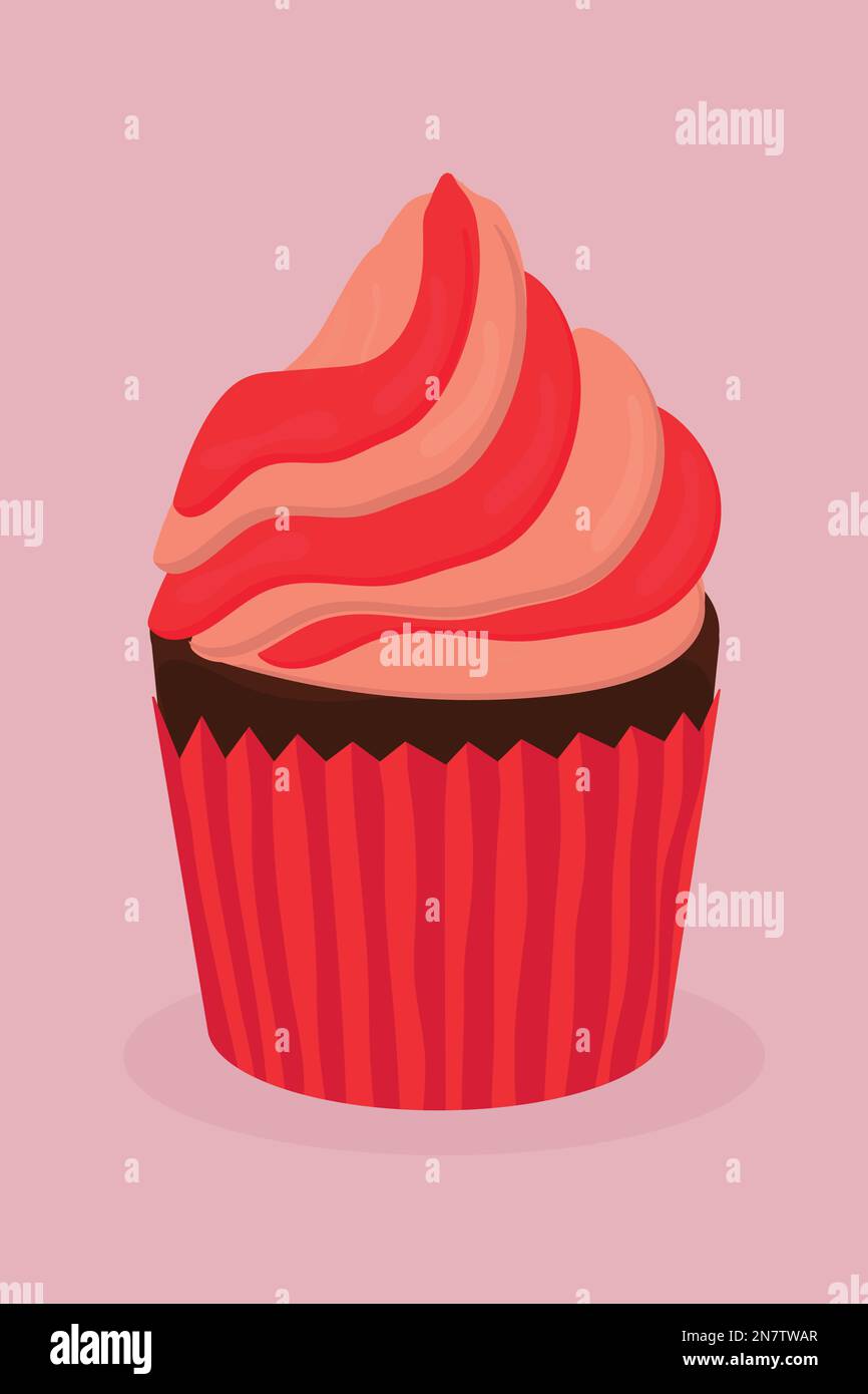 un muffin rosa alla fragola con crema per il dolce natalizio Illustrazione Vettoriale