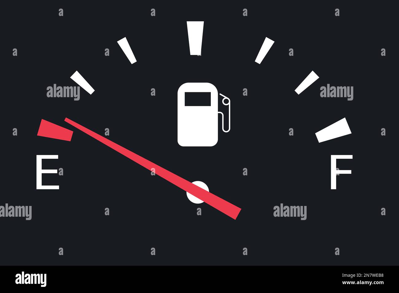 un indicatore del livello di carburante della benzina in auto con serbatoio vuoto minimo Illustrazione Vettoriale