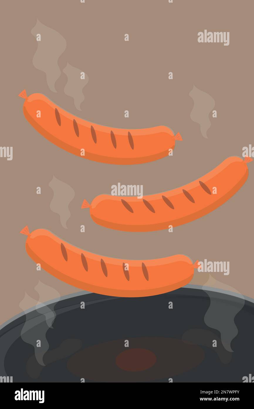 salsicce fritte in una padella per la prima colazione cibo delizioso Illustrazione Vettoriale
