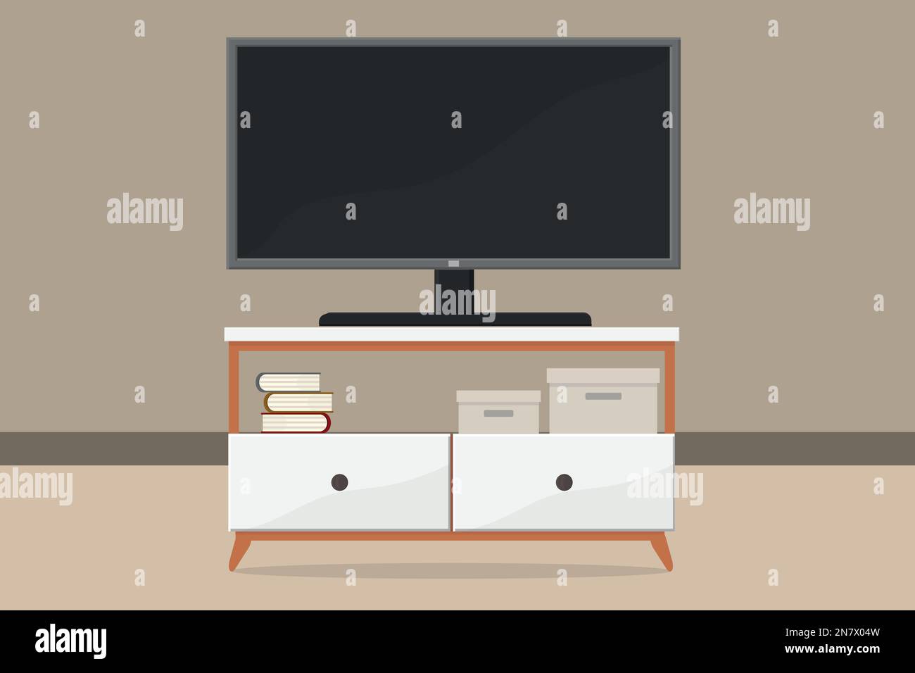 Una grande TV in camera su una grande cassettiera Illustrazione Vettoriale