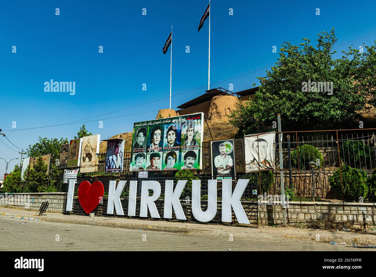 Amo Kirkuk segno, Kirkuk cittadella, Kirkuk, Iraq Foto Stock