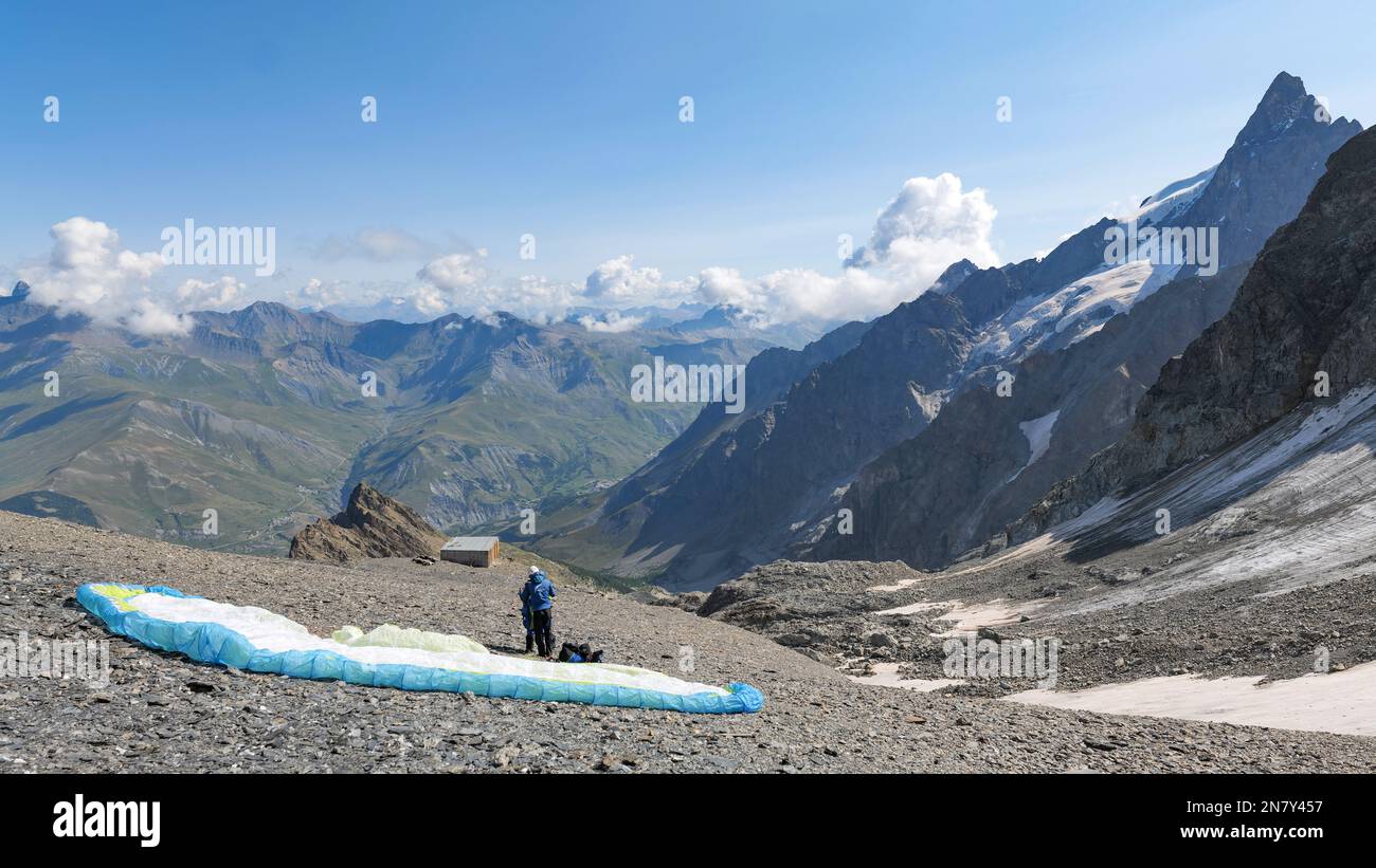 Glacier de la Girose, villaggio della tomba, Parco Nazionale degli Ecrins, Hautes-Alpes, Francia Foto Stock