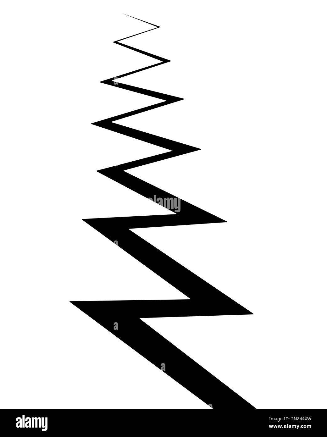 Incrinatura. Silhouette. Chiave a zig-zag. Linea di guasto dopo un terremoto. Superficie danneggiata. Illustrazione vettoriale. Contorno su sfondo isolato. Illustrazione Vettoriale