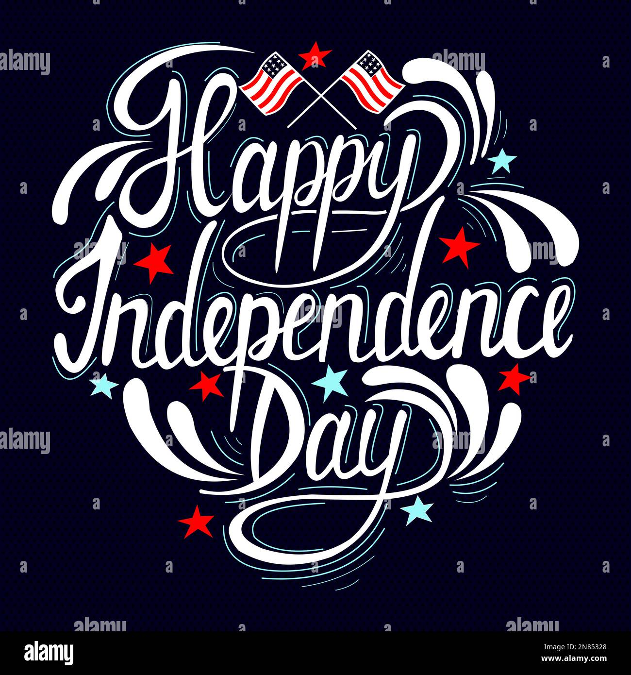 4th del biglietto d'auguri di luglio con sfondo tratto pennello negli Stati Uniti nazionali flag colori e testo scritta a mano Happy Independence Day. Vettore il Illustrazione Vettoriale