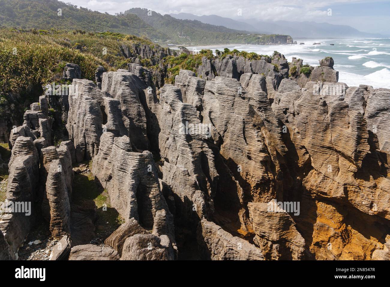 New Zealand South Island Pancake rocce Mare Foto Stock