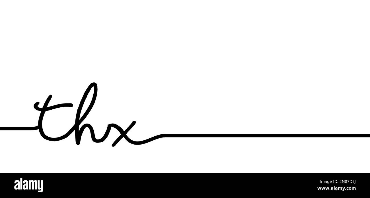Slogan thx significa grazie per il linguaggio dei segni. Cartone animato disegnato thx. Vuoto comunicare pensare idea in stile piatto. Schema di linea. Foto Stock
