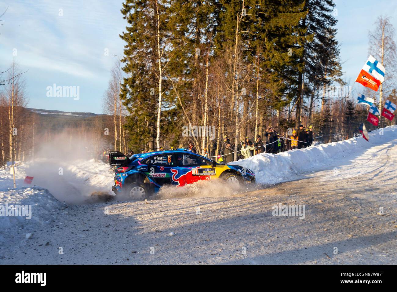 Umeå 20230211 Ott Tänak, Estonia e Martin Järveoja, Estonia, Ford Puma Rally1 Hybrid, durante le gare di sabato nel Rally svedese, World RAL Foto Stock