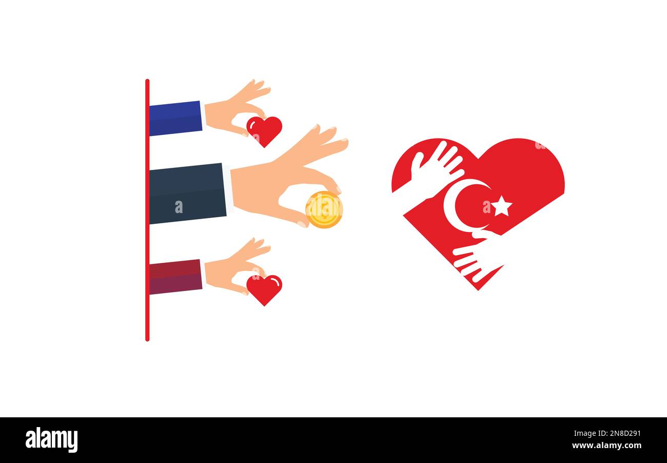 Sostegno finanziario alla progettazione di vettori in caso di catastrofi in turchia. presentazione. terremoto. finanziamento. investimento. aiuti. amore. bandiera della turchia Illustrazione Vettoriale
