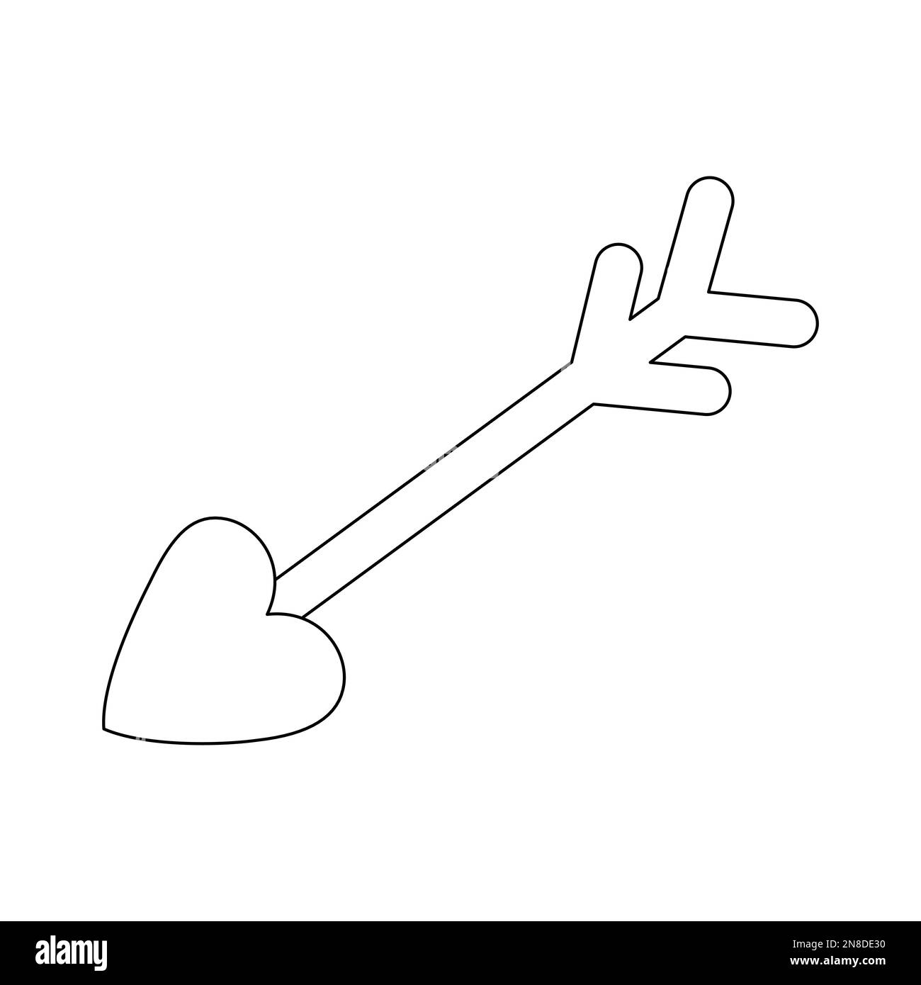 Freccia con punta a cuore, elemento di design per San Valentino, disegno vettoriale piatto per libro da colorare Illustrazione Vettoriale