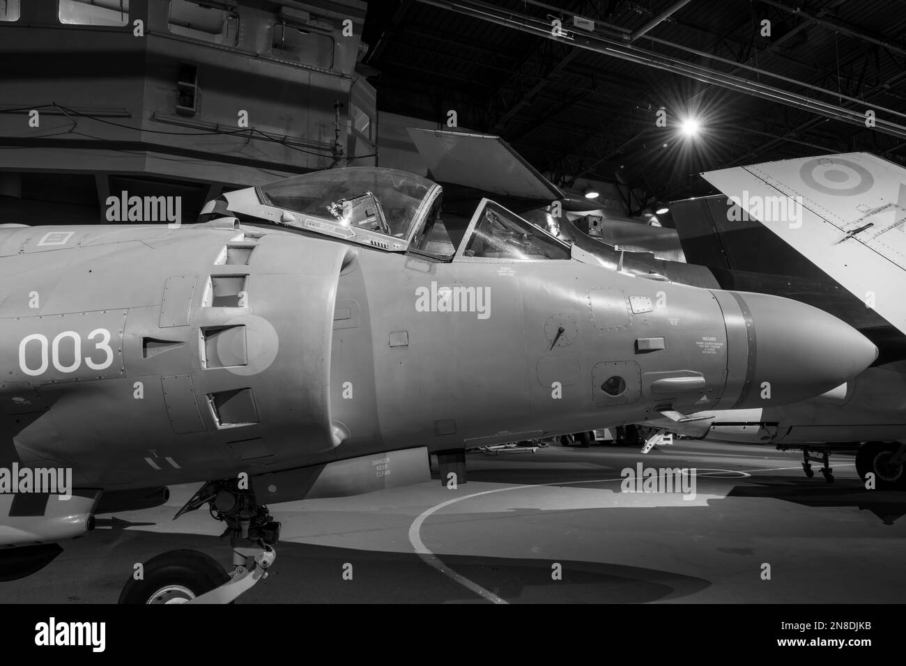 Yeovilton.Somerset.United Kingdom.October 23rd 2022.A Sea Harrier fa.2 jet fighter è in mostra al Fleet Arm Museum di Somerset Foto Stock