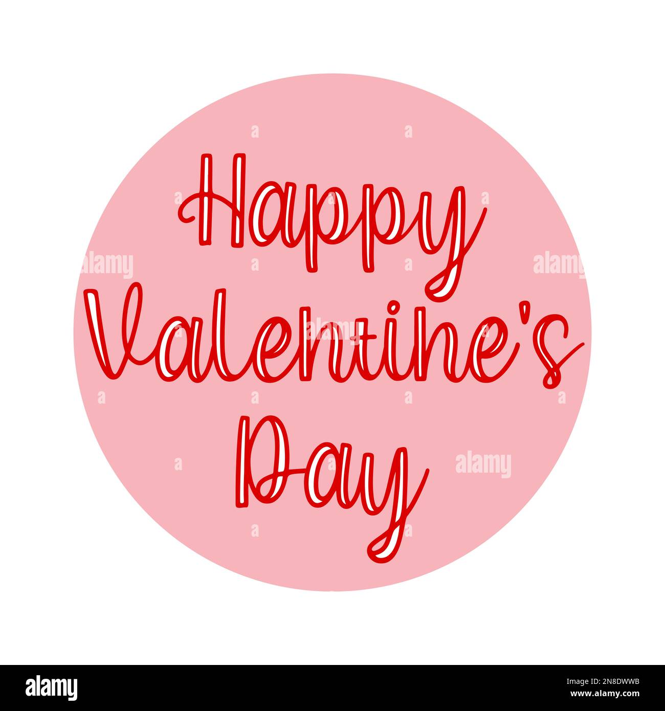 Scritta buon San Valentino. Biglietto d'auguri di San Valentino modello o adesivo con testo tipografico felice giorno di San Valentino in un cerchio, illustrazione vettoriale Illustrazione Vettoriale
