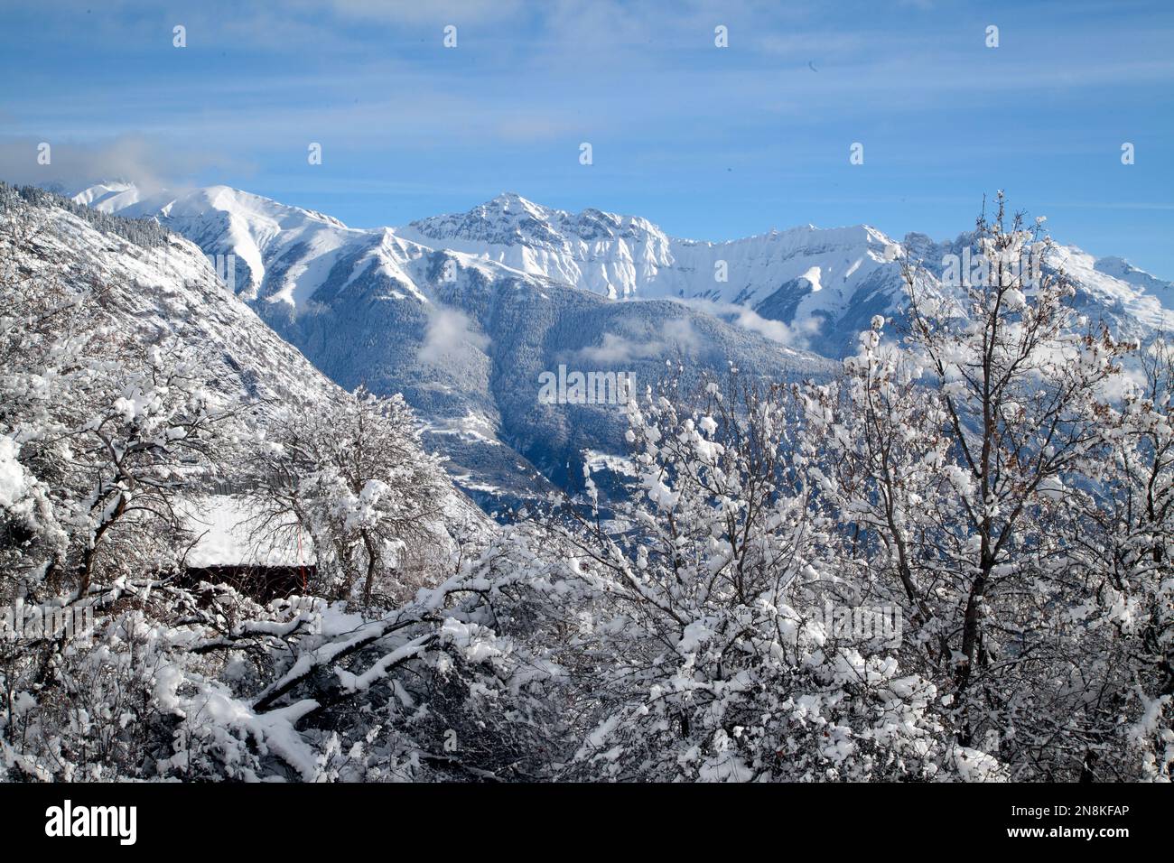 Inverno a Jarrier con molta neve, Maurienne, Savoia, Francia, Europ Foto Stock