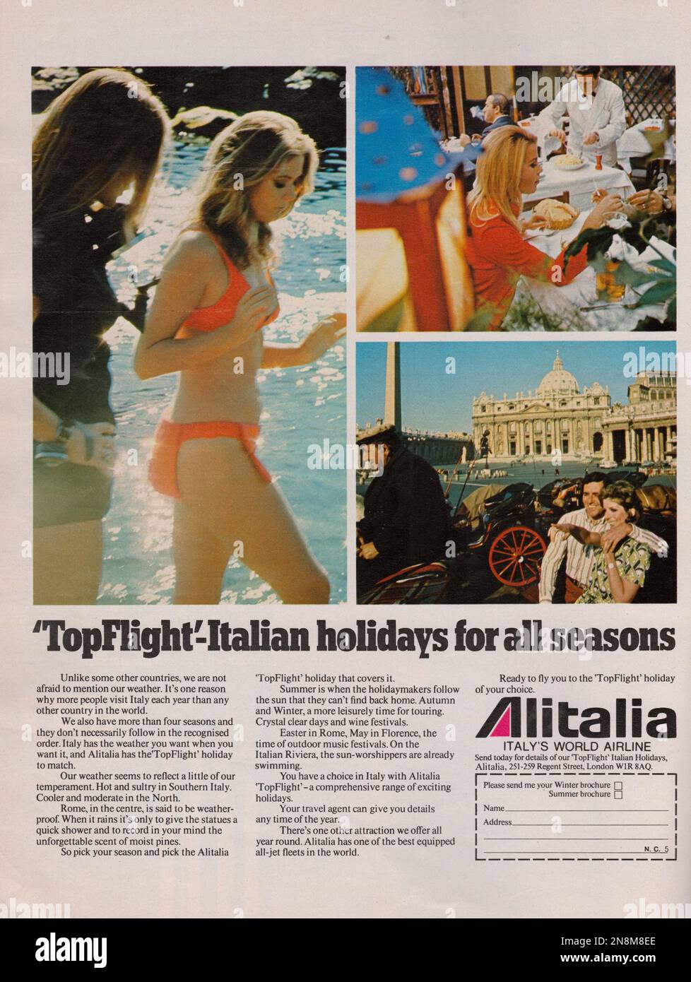 Alitalia rivista pubblicitaria Alitalia pubblicita top flight vacanze italiane per tutte le stagioni Foto Stock