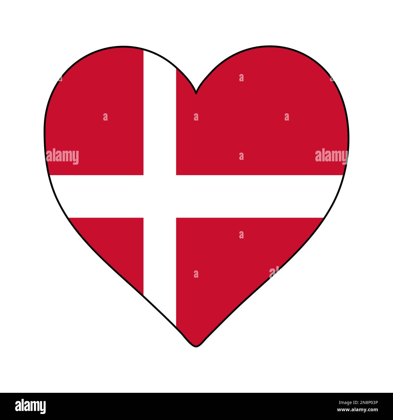 Danimarca Heart Shape Flag. Amate la Danimarca. Visita in Danimarca. Nord Europa. Europa. Unione europea. Disegno grafico dell'illustrazione vettoriale. Illustrazione Vettoriale