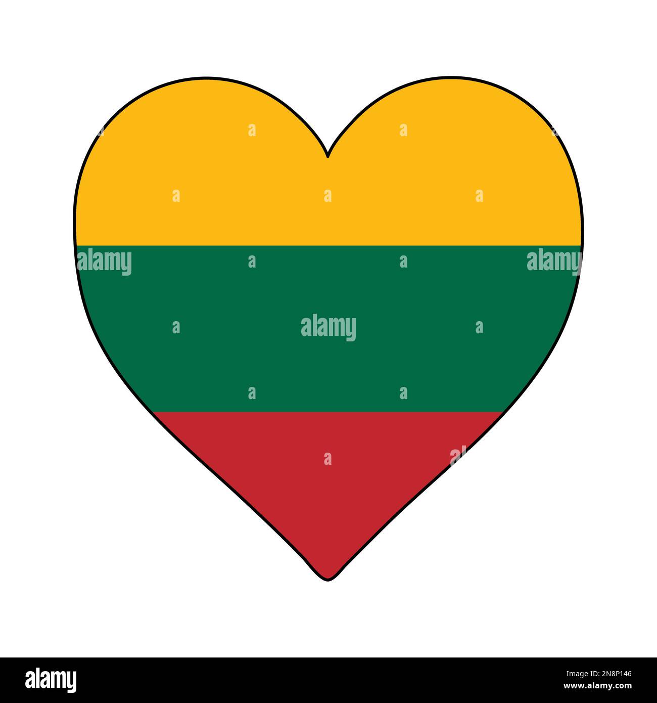 Lituania Heart Shape Flag. Amate la Lituania. Visita in Lituania. Nord Europa. Europa. Unione europea. Disegno grafico dell'illustrazione vettoriale. Illustrazione Vettoriale