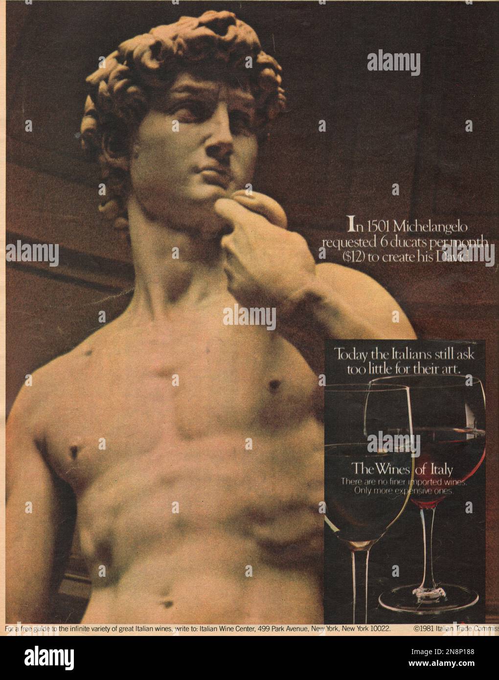 The Wines of Italy magazine advertisement 1981, paper advertt the New York Times magazine Foto Stock