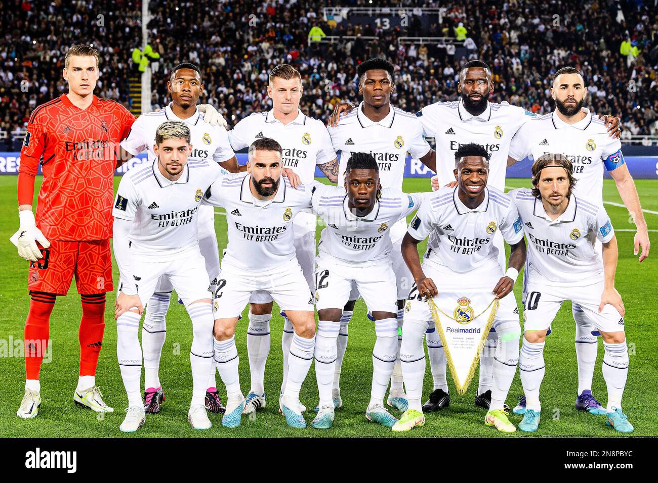 Rabat, Marocco. 11th Feb, 2023. Prince Moulay Abdellah Stadium Real Madrid team prima della partita tra il Real Madrid e al Hilal, valida per la finale di Coppa del mondo FIFA Club 2022, tenutasi presso lo Stadio Prince Moulay Abdellah di Rabat, Marocco (Richard Callis/SPP) Credit: SPP Sport Press Photo. /Alamy Live News Foto Stock