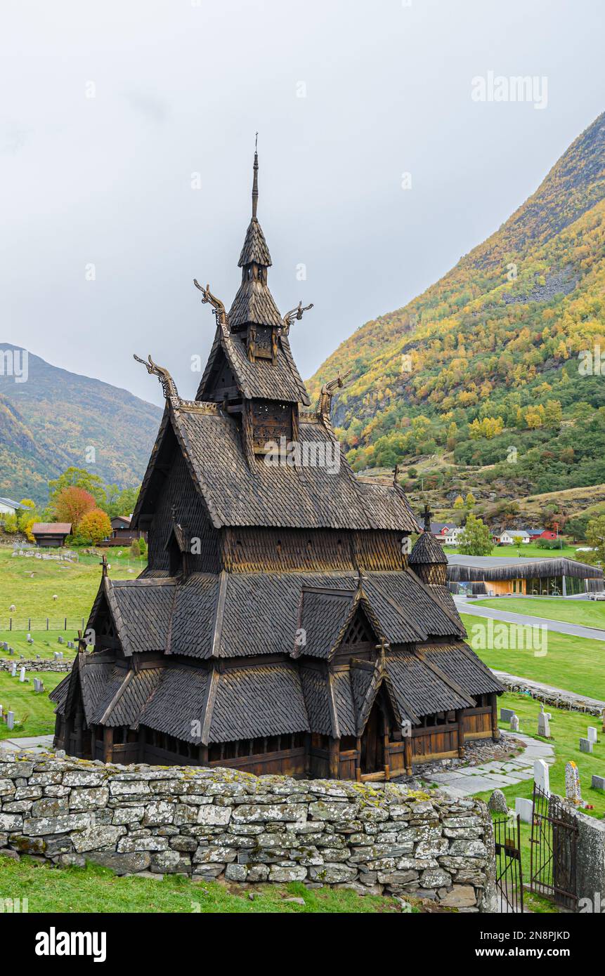 Borgund doga chiesa. Costruito nel 1180 e 1250, Norvegia Foto Stock