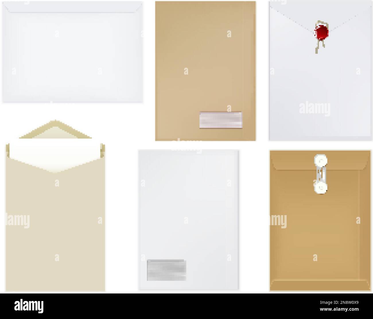 Envelope mockup set realistico con simboli di corrispondenza isolato illustrazione vettoriale Illustrazione Vettoriale