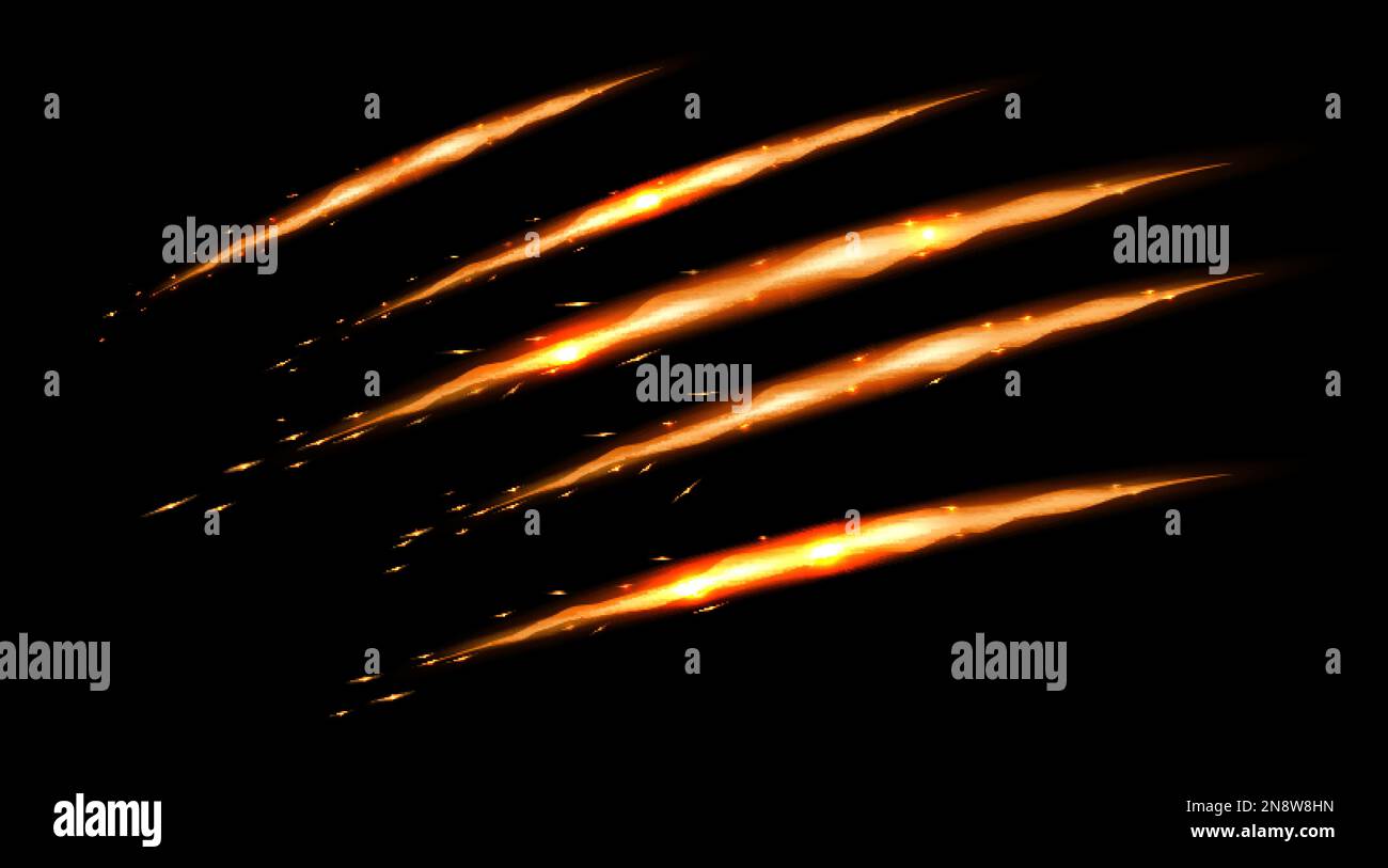 Fuoco incandescente graffi texture su sfondo nero realistico vettore illustrazione Illustrazione Vettoriale