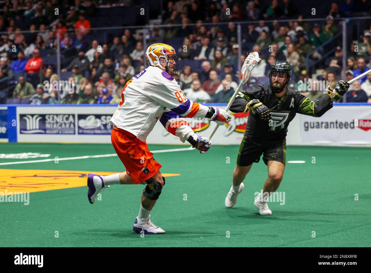 February 11th, 2023 Halifax Thunderbirds Randy Staats (83) takes a shot in the second quarter