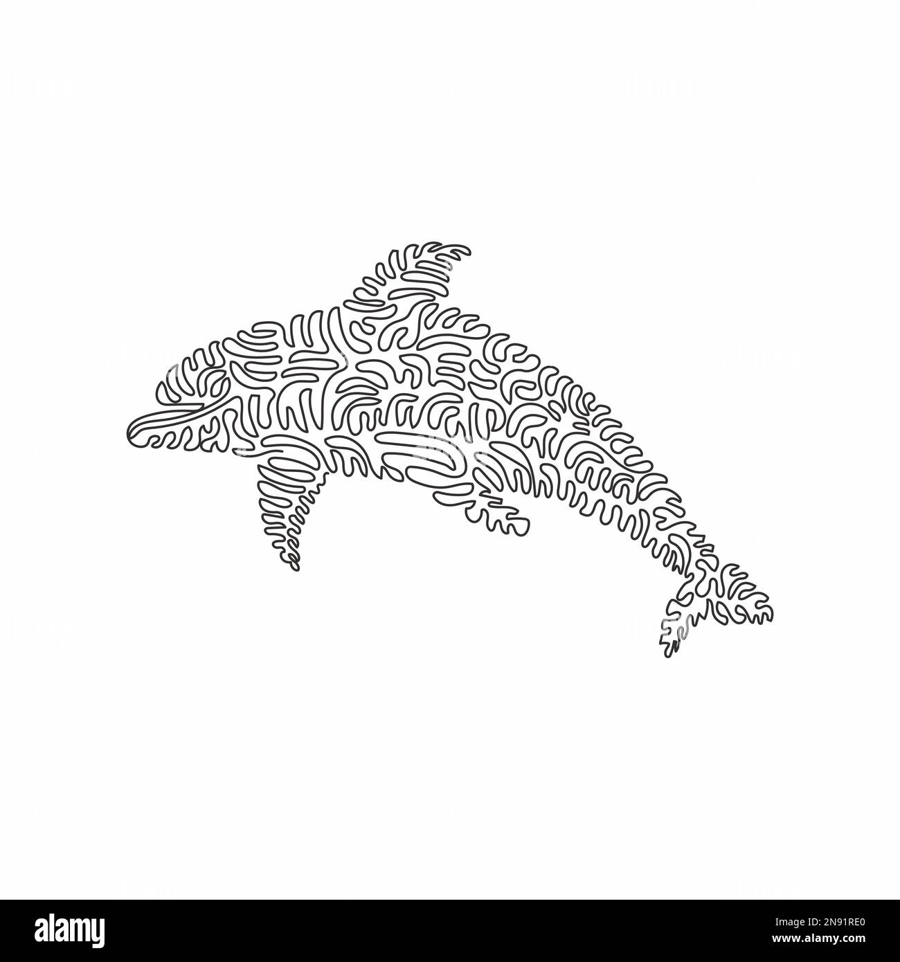 Singolo disegno a una linea di adorabile arte astratta dei delfini Disegno vettoriale a linea continua illustrazione di un delfino intelligente e amichevole Illustrazione Vettoriale