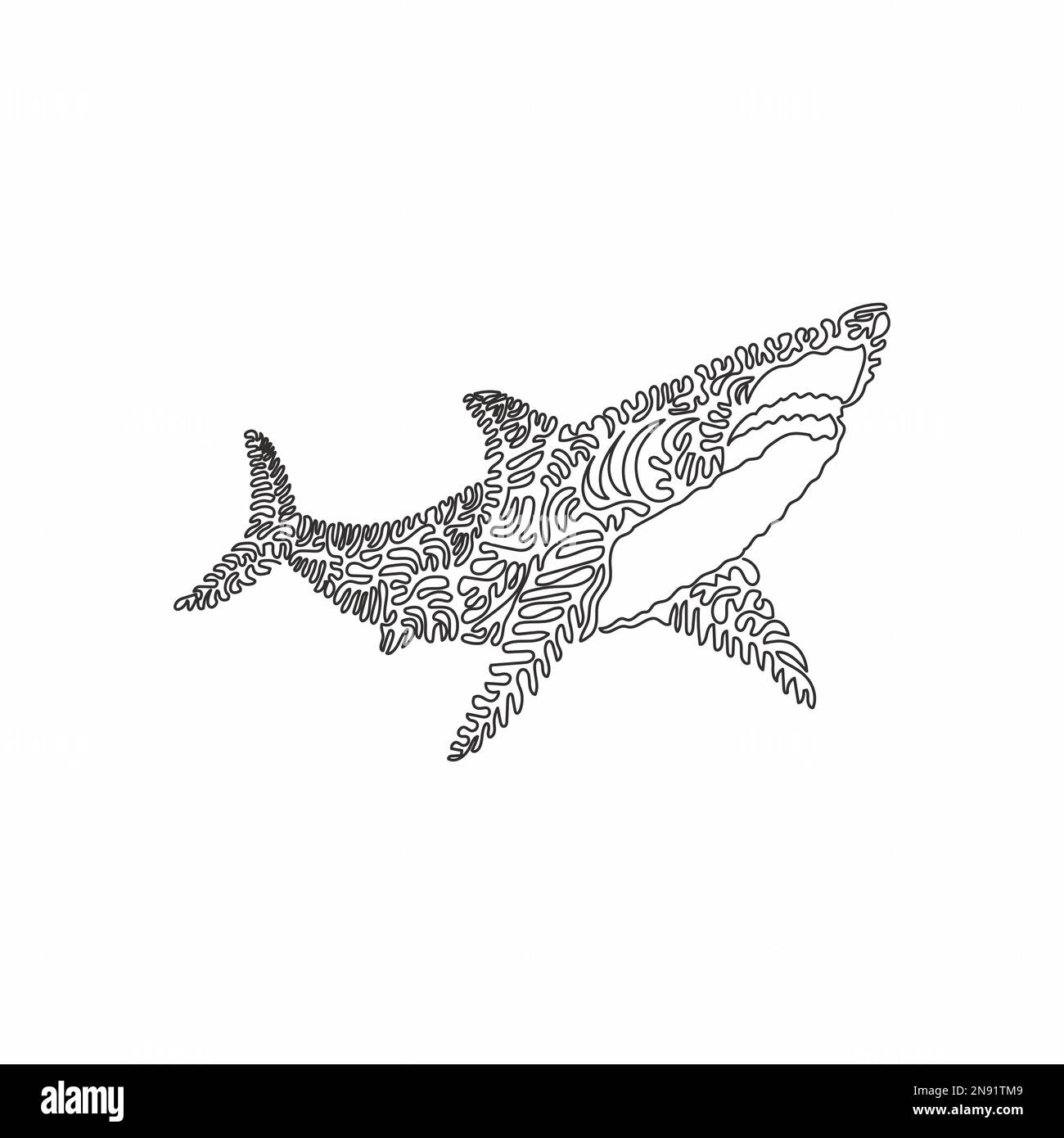 Disegno a linea singola di squalo spaventoso Disegno a linea continua disegno vettoriale illustrazione di squalo marino predatore per icona Illustrazione Vettoriale