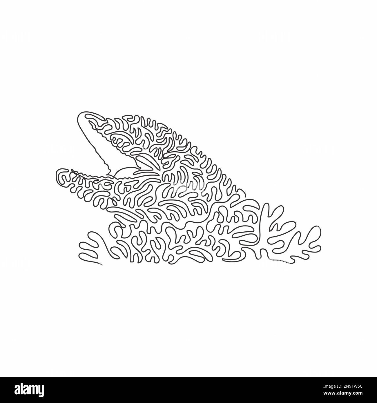 Disegno a linea continua a spirale singola di carino delfino astratto Disegno a linea continua disegno vettoriale stile di illustrazione adorabile collo di bottiglia Illustrazione Vettoriale
