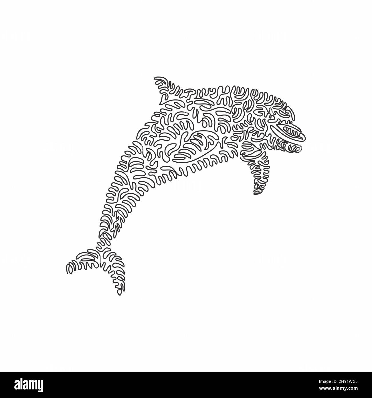Curva continua disegno di una linea di carino delfino. Immagine vettoriale del tratto modificabile a riga singola di adorabile delfino da salto per logo Illustrazione Vettoriale