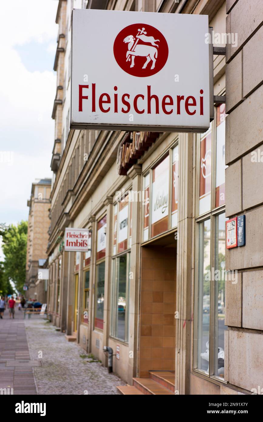 Un macellaio a Berlino. Foto Stock