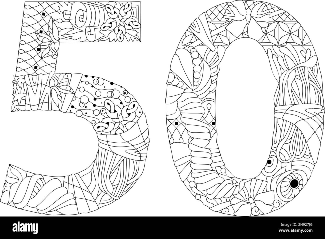 Illustrazione Zentangle isolata in cinquanta numeri per la colorazione Illustrazione Vettoriale