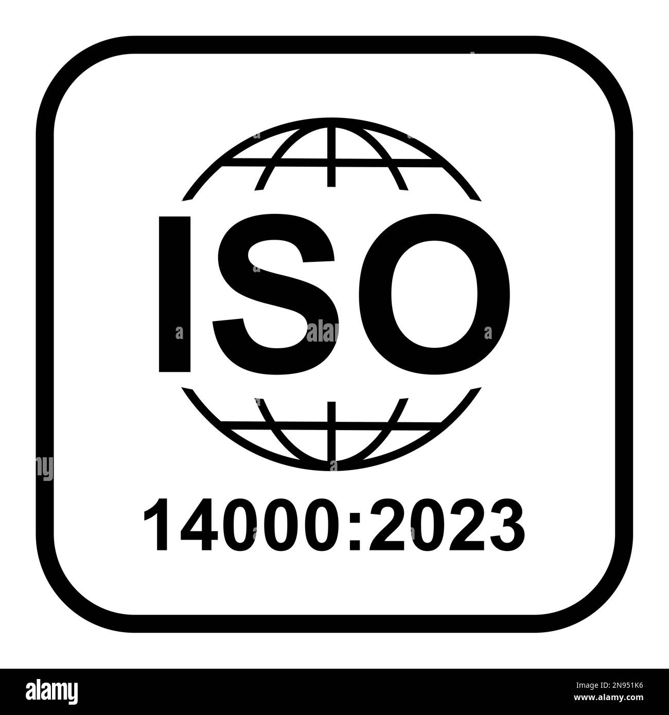 Icona ISO 14000 2023. Gestione ambientale. Simbolo di qualità standard. Simbolo del pulsante vettore isolato su sfondo bianco . Illustrazione Vettoriale
