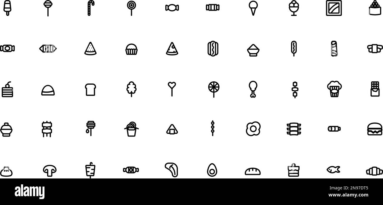 Icona del cibo Imposta pixel perfetto Illustrazione Vettoriale